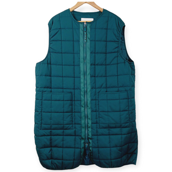 Rebecca Minkoff SZ XL Long Quilted Puffer Vest Deep Sea NWOT $268 Runs Large - Picture 2 of 8
